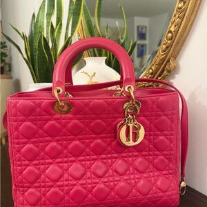 Christian Dior Lady Dior Fuchsia Quilted Satchel